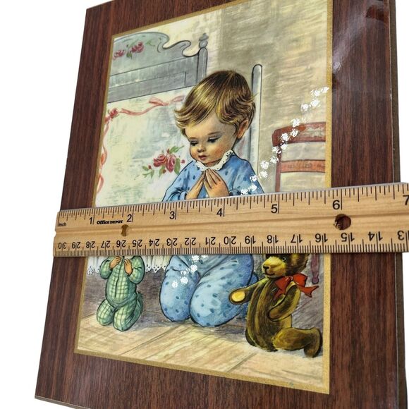 Baby Praying Print Retro Teddy Bear Vintage Bonella Milano Italy Print on Wood - Picture 6 of 14